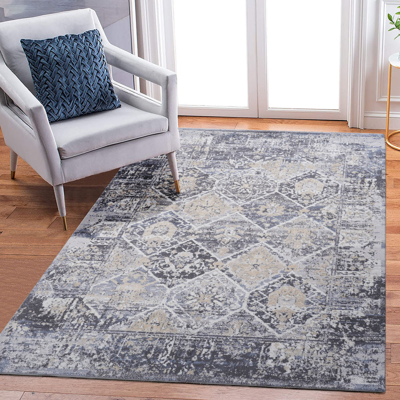 6' x 9' Traditional Non-Shedding Living Room Bedroom Dining Home Office Stylish And Stain Resistant Area Rug - Gray / Blue