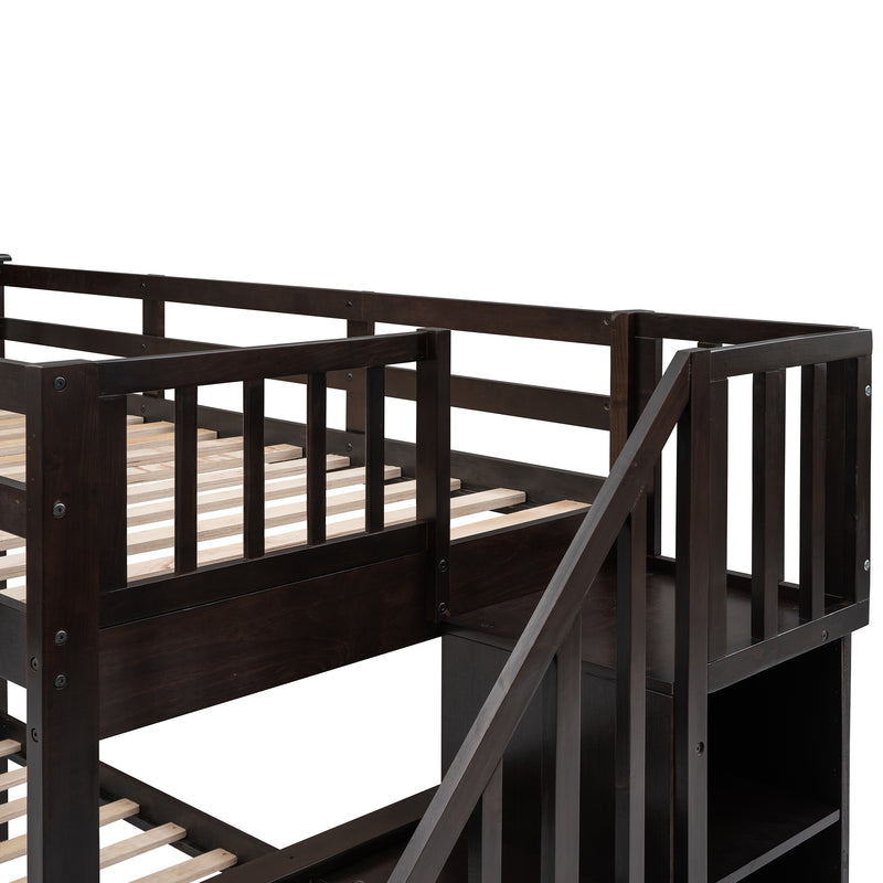 Stairway Twin-Over-Full Bunk Bed with Drawer, Storage and Guard Rail for Bedroom, Dorm, for Adults, Espresso color( old sku: LP000219AAP )