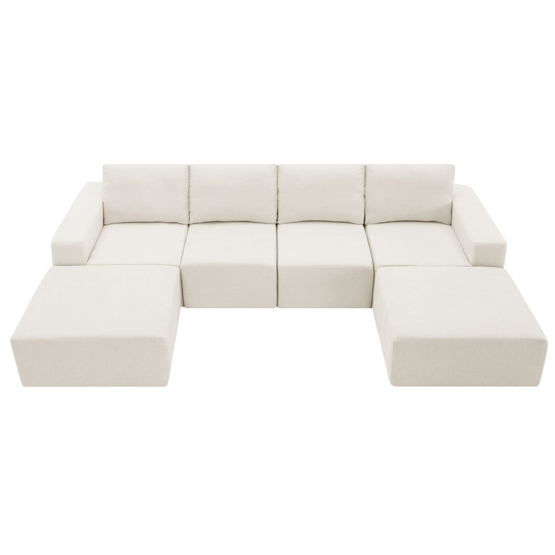 Modular U Shaped Sectional Sofa, Luxury Chenille Floor Couch Set, Upholstered Indoor Furniture, Foam-Filled Sleeper Sofa Bed For Living Room, Bedroom, Free Combination - Beige