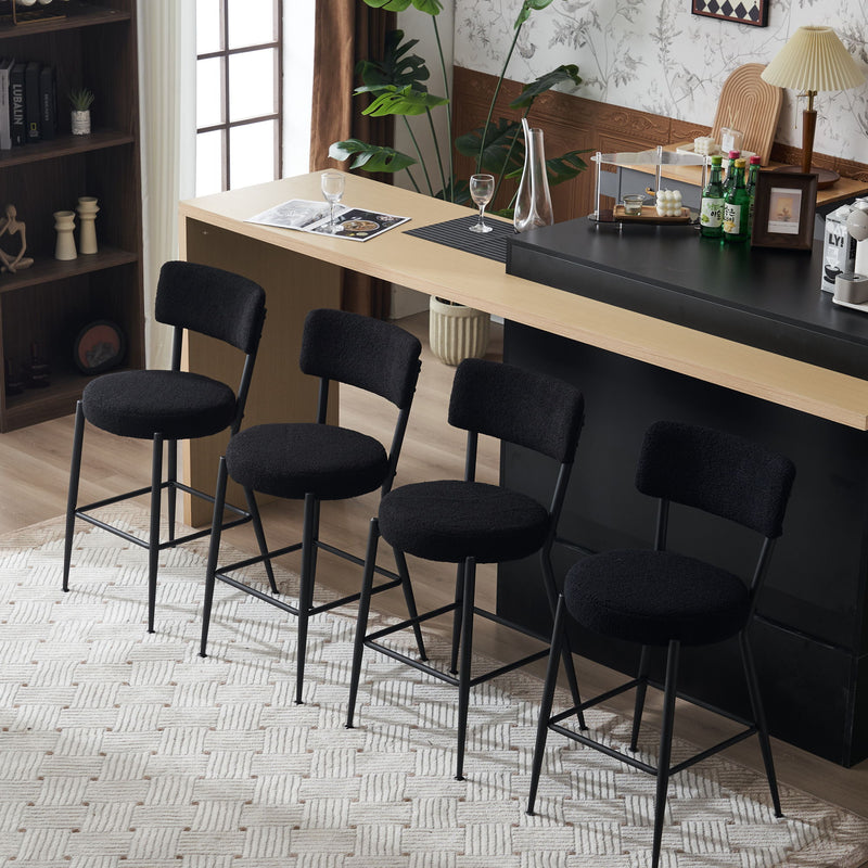 Modern Teddy Fabric Upholstered Bar Stools - Black Legs