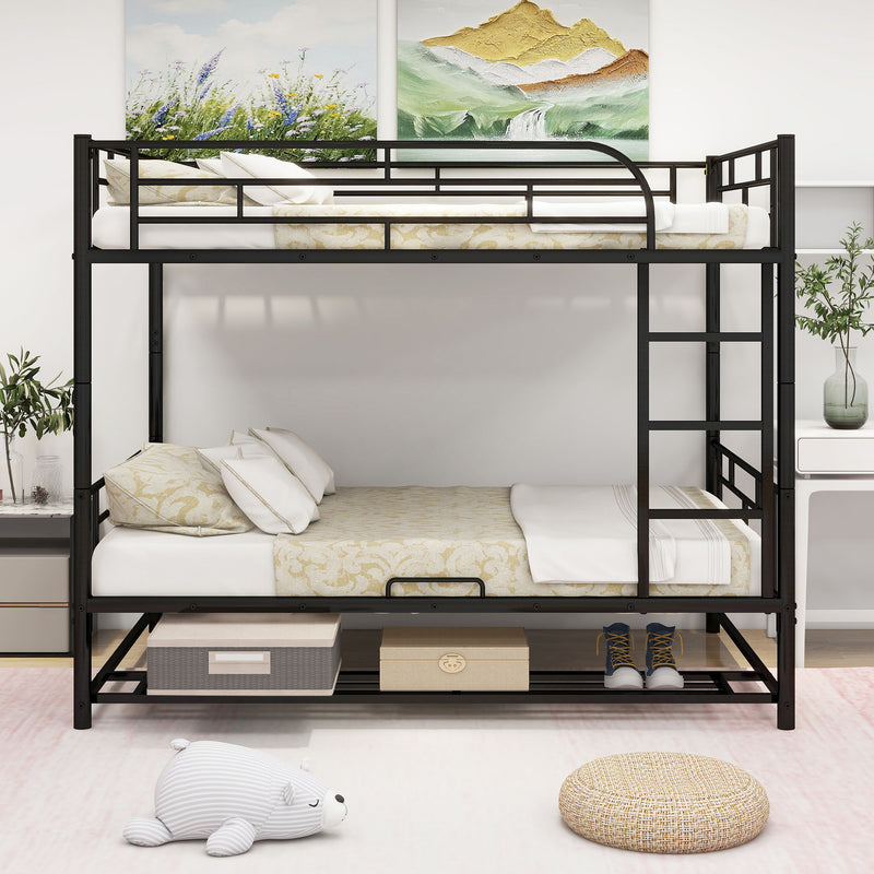 Full Over Full Metal Bunk Bed With Shelf And Guardrails