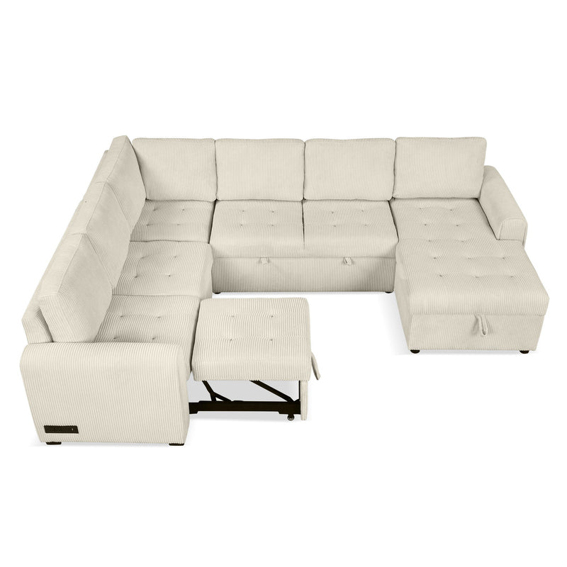 U-Shaped Sofa Sectional Sofa Pull-Out Sofa Bed With A Storage Chaise Lounge, Charging Devices For Living Room - Beige