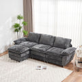 Modern Deep 3-Seat Sofa Couch With Ottoman, Polyester Sofa Sleeper Comfy Upholstered Furniture For Living Room, Apartment, Studio, Office