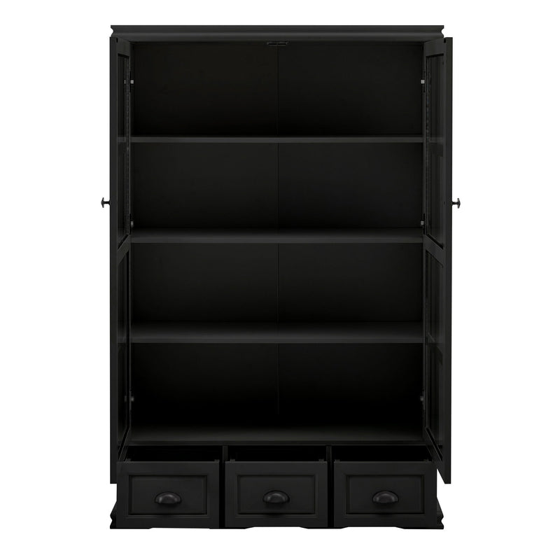 Storage Cabinet With Tempered Glass Doors Curio Cabinet With Adjustable Shelf Display Cabinet With Triple Drawers