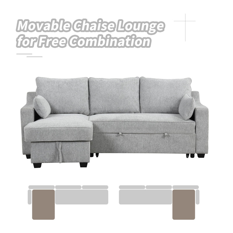 Pull Out Sleeper Sofa L-Shaped Couch Convertible Sofa Bed With Storage Chaise, Storage Racks And USB Ports