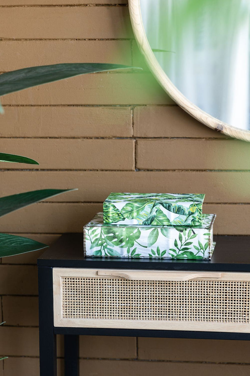 Botanical Book Boxes (Set of 2) - White / Green