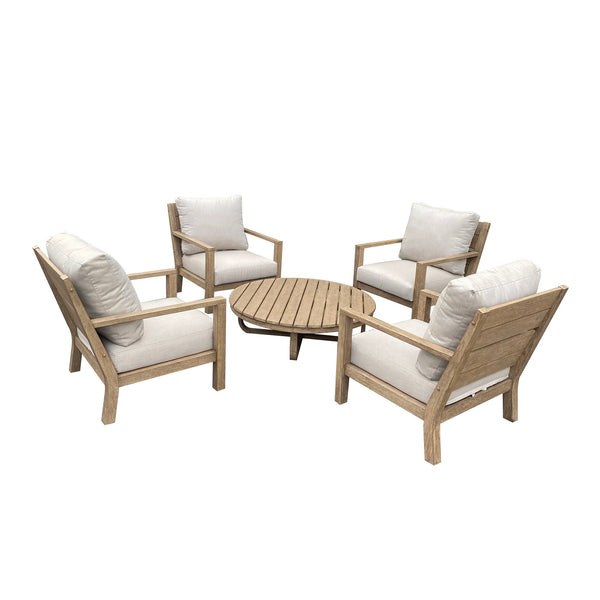 5 Piece Acacia Wood Outdoor Seating Set - Light Brown