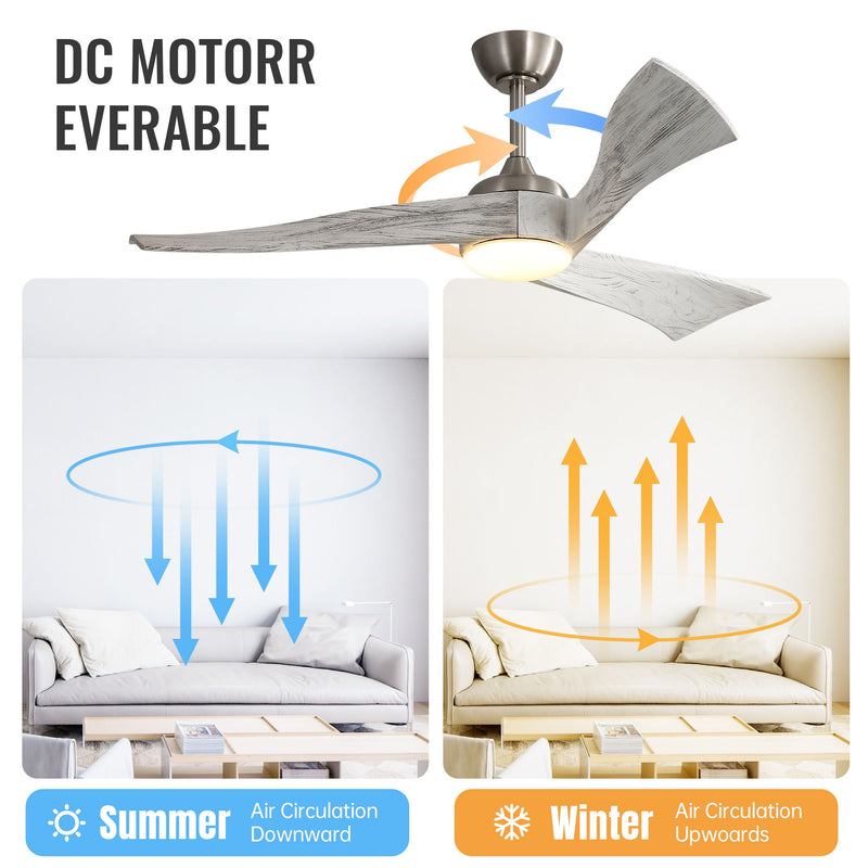 Modern Ceiling Fan With Dimmable 3 Color Led Light 3 Solid Wood Blades Remote Control Reversible Dc Motor For Home - Nickel