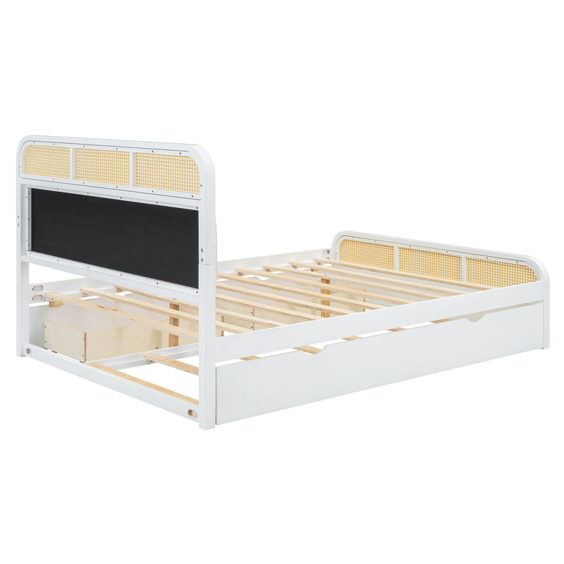 Wooden Platform Bed With Trundle And 2 Drawers