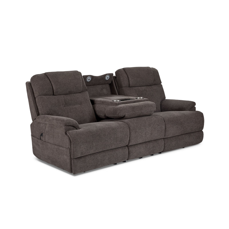 Zofa - Power Reclining Sofa with Cnsl & Power Headrests/Lumbar/Heat/Mass - Dark Brown