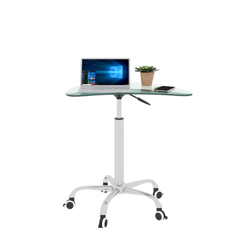 Adjustable Height Black Tempered Glass Table Desk Table With Lockable Wheels