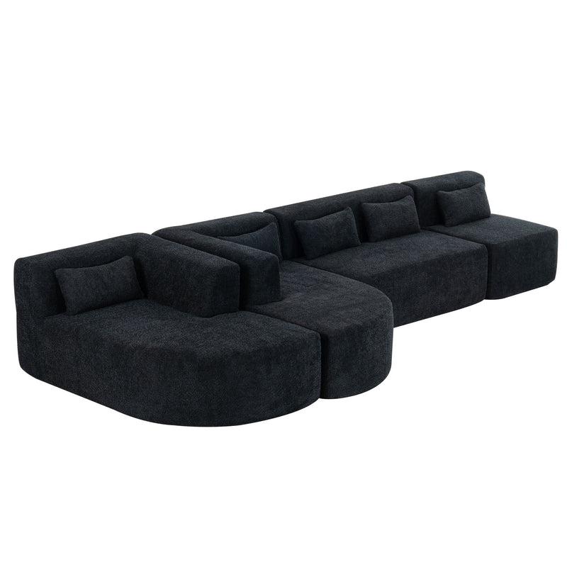 Upholstered Sofa Free Combined Sofa Couch With Two Chaise Lounge And Five Back Pillows For Living Room - Black