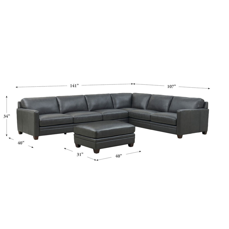 Naples - Top Grain Leather L-Shape Sectional With Ottoman - Gray