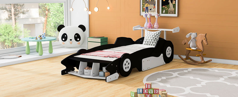 Twin Size Race Car-Shaped Platform Bed With Wheels