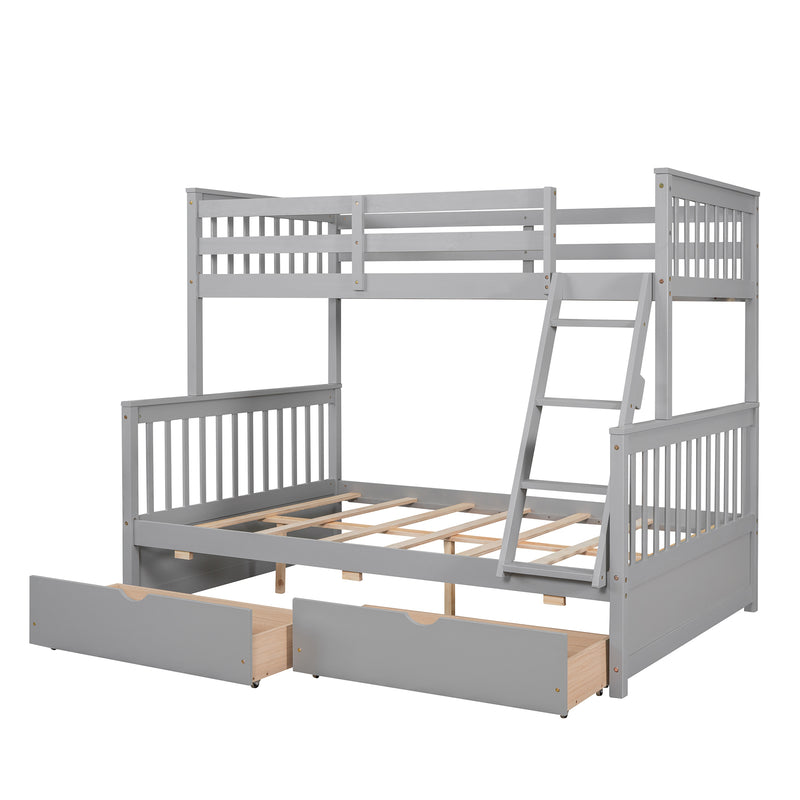 Twin-Over-Full Bunk Bed with Ladders and Two Storage Drawers(Gray){old sku:LT000165AAE}