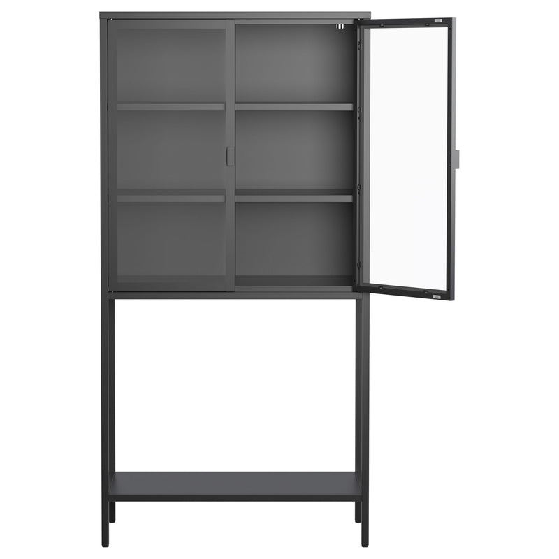 Heavy Duty Metal Storage Cabinet, Display Storage Cabinet With Glass Doors And 2 Adjustable Shelves, Tall Bookcase Modern Bookshelf Cabinet For Home Office, Living Room, Pantry