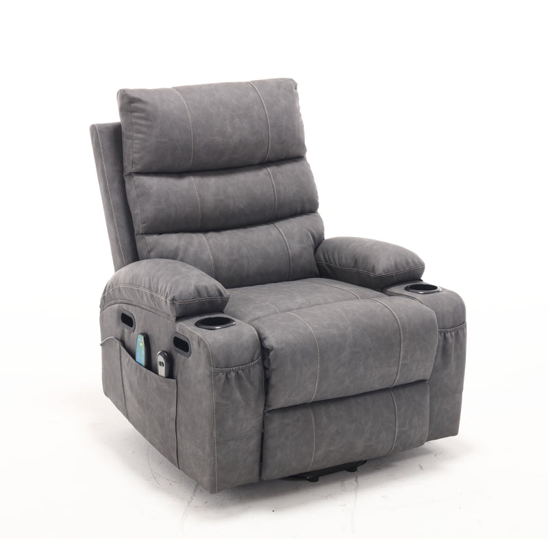 Large Size Electric Power Lift Recliner Chair Sofa For Elderly, 8 Point Vibration Massage And Lumber Heat, Remote Control, Side Pockets And Cup Holders