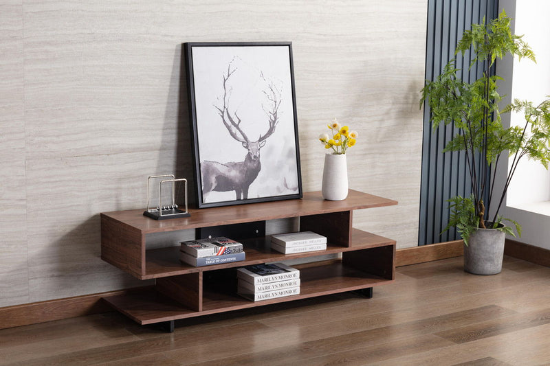 Iris - Finish TV Stand With 2 Levels Of Shelves - Brown Walnut And Black