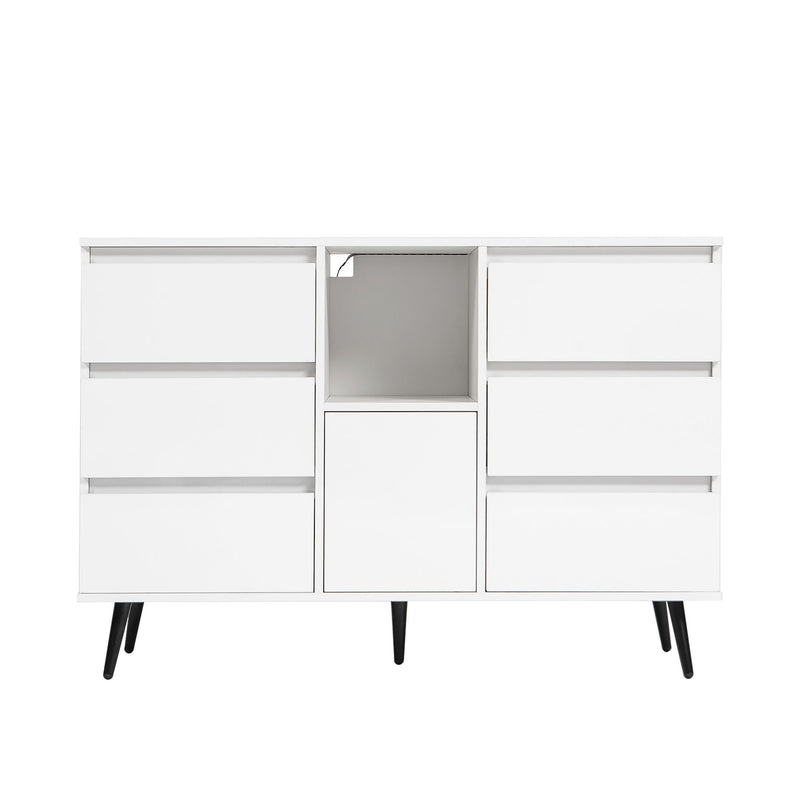 Living Room Sideboard Storage Cabinet With LED Light, Modern Kitchen Unit Cupboard Buffet Wooden Storage Display Cabinet - White