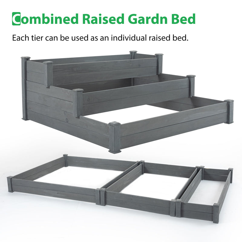 Raised Garden Bed Horticulture Outdoor Elevated Flower Box Tiered Garden Bed Wooden Vegetables