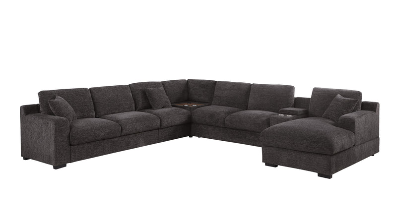 Celine - Chenille Fabric Corner Sectional Sofa With Right-Facing Chaise, Cupholders, And Charging Ports - Gray