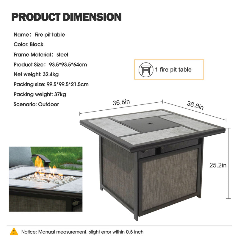 Fire Pit Table With Rocking Chair, 4 Person Outdoor Seating Group With Cushions - Gray