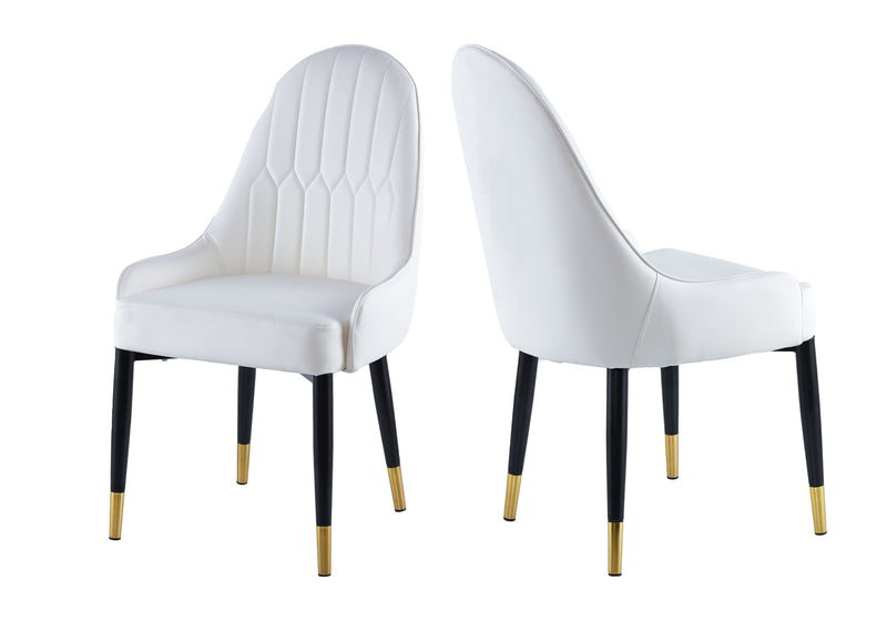 Modern Leather Dining Chair (Set of 2), Upholstered Accent Dining Chair, Legs With Black Plastic Tube Plug - White