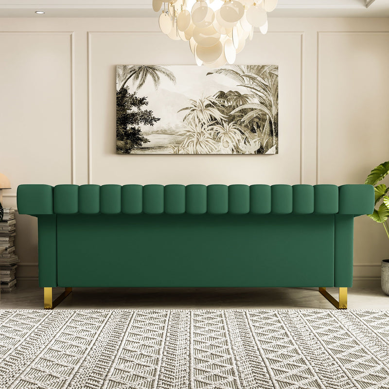 Sofa Modern Sofa With Gold Accents, Sleek Channel-Tufted Upholstery, 3 Seat Couch For Living Room And Office Decor