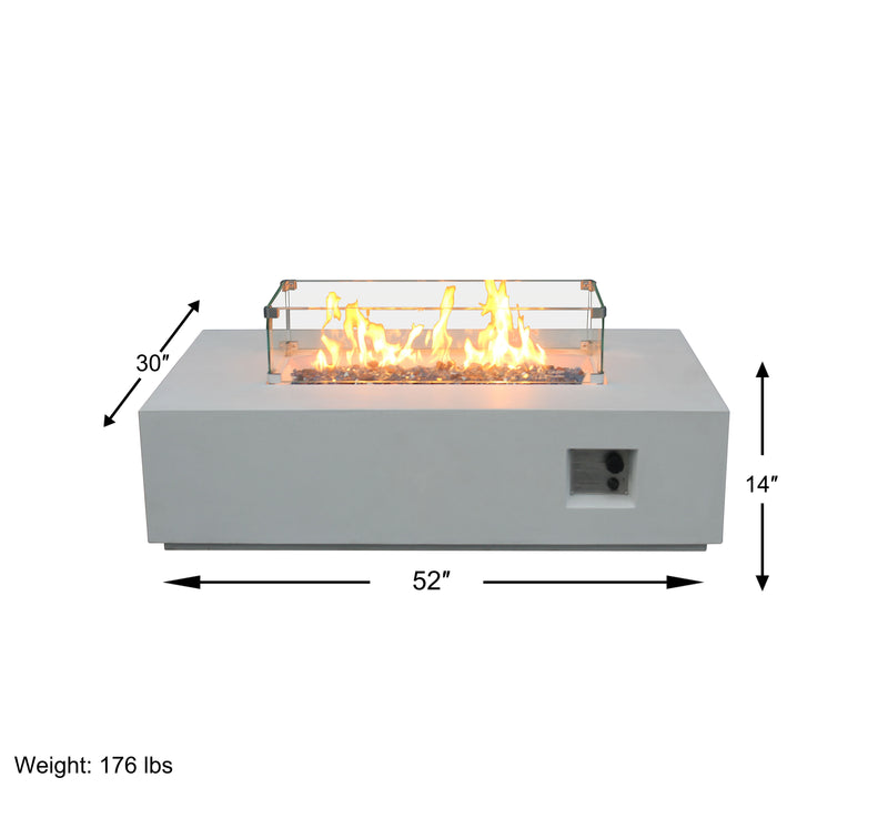 Outdoor Concrete Propane Gas Rectangle Fire Pit Table