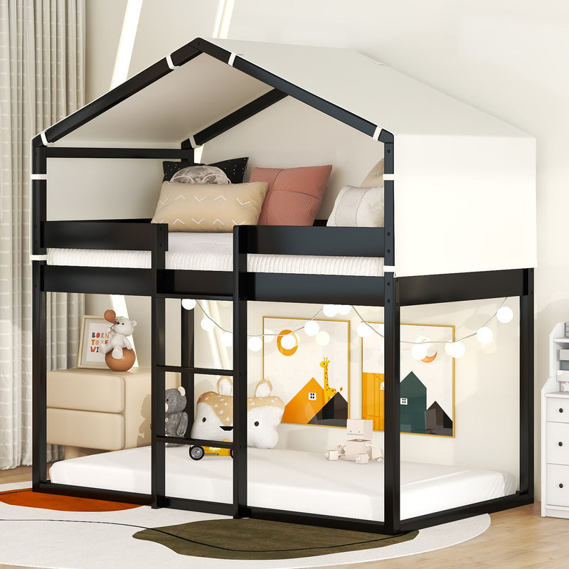 Twin Over Twin Bunk Bed Wood Bed With Tent - Espresso