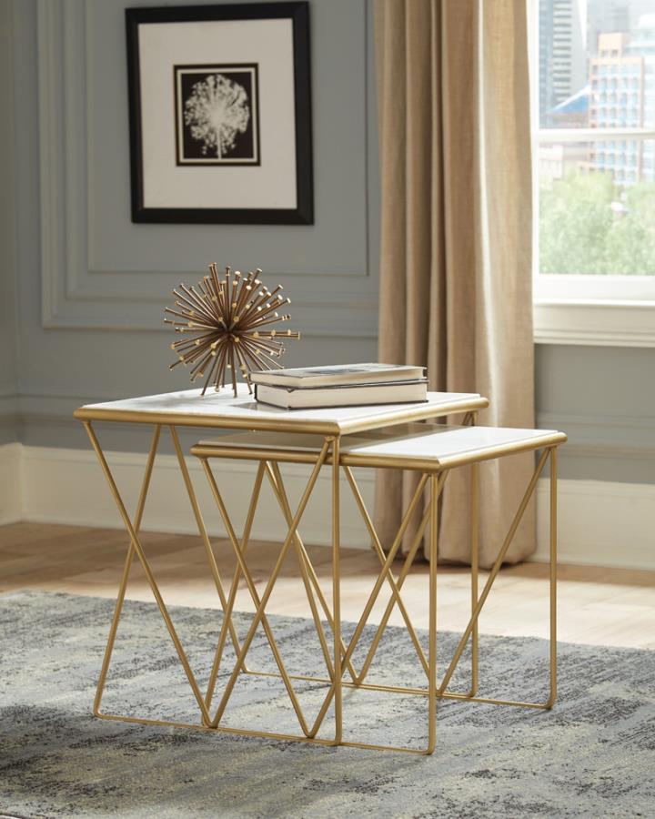 Bette - 2 Piece Nesting Table Set - White And Gold