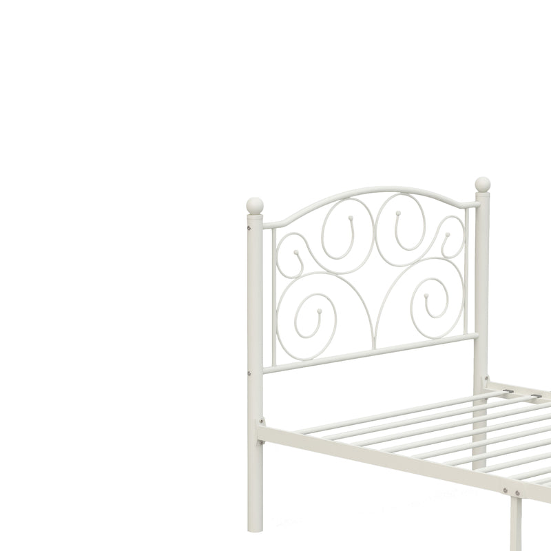 Twin Unique Flower Sturdy System Metal Bed Frame With Headboard And Footboard - White