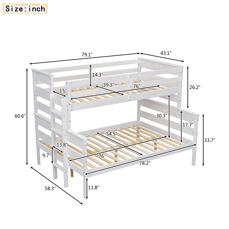 Wood Twin over Full Bunk Bed with Ladder, White