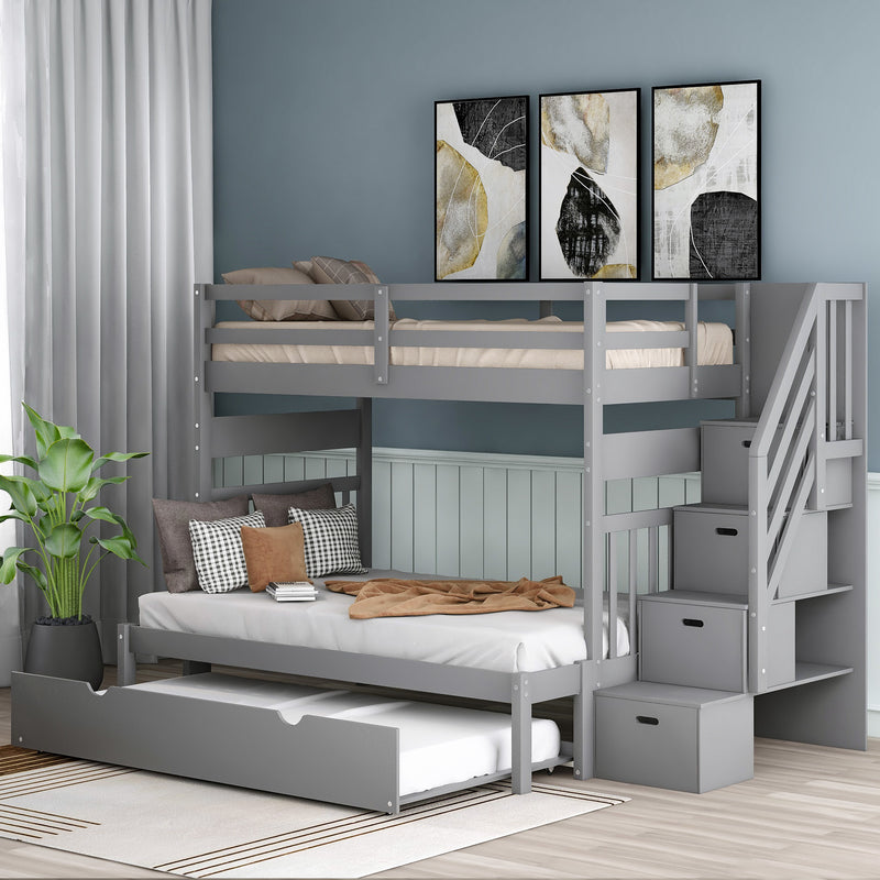 Twin over Twin/Full Bunk Bed with Twin Size Trundle (Gray)(OLD SKU :LP000025AAE)