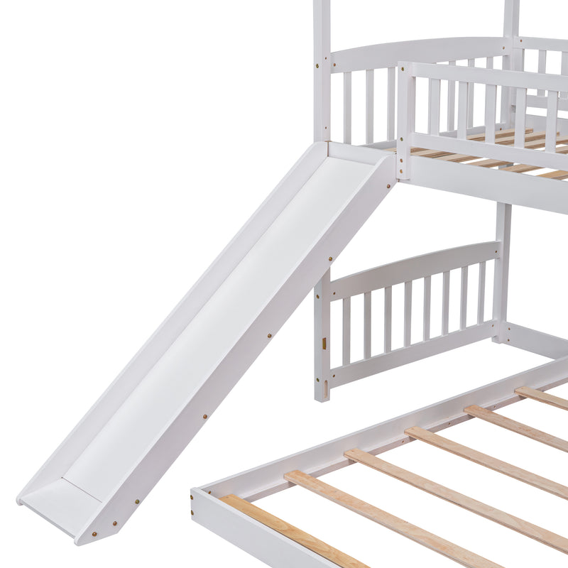 Twin Over Twin Bunk Bed with Slide, House Bed with Slide, White(OLD SKU: LT000214AAK)