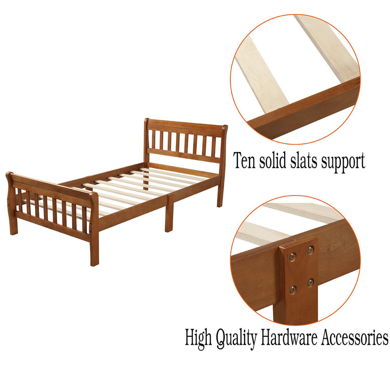 Twin Platform Bed Frame Panel Bed Mattress Foundation Sleigh Bed With Headboard / Footboard / Wood Slat Support - Oak