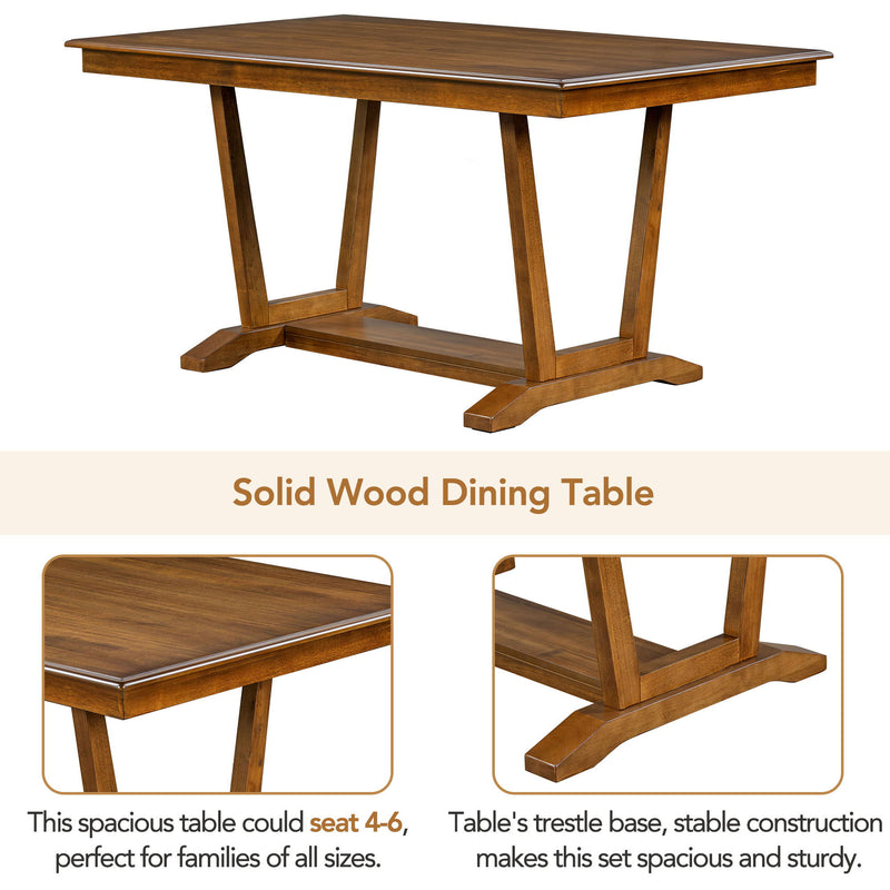 Topmax - 5 Piece Rustic Dining Table Set With 4 Upholstered Chairs, Rectangular Dining Table With Trestle Table Base