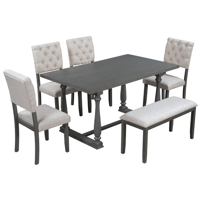 6 Piece Dining Table And Chair Set With Special-Shaped Legs And Foam-Covered Seat Backs&Cushions For Dining Room