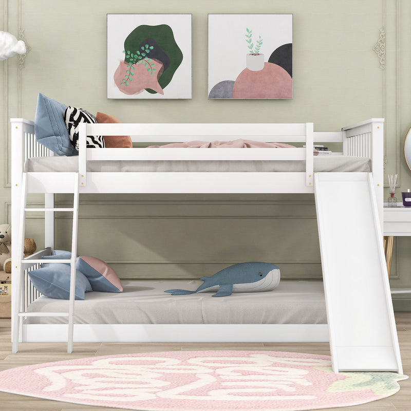 Full Over Full Bunk Bed With Convertible Slide And Ladder - White