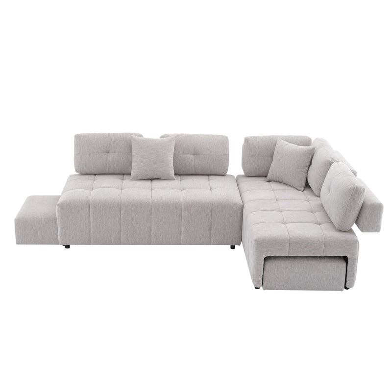 L-Shaped Sofa Sectional Sofa Couch With 2 Stools And 2 Lumbar Pillows For Living Room