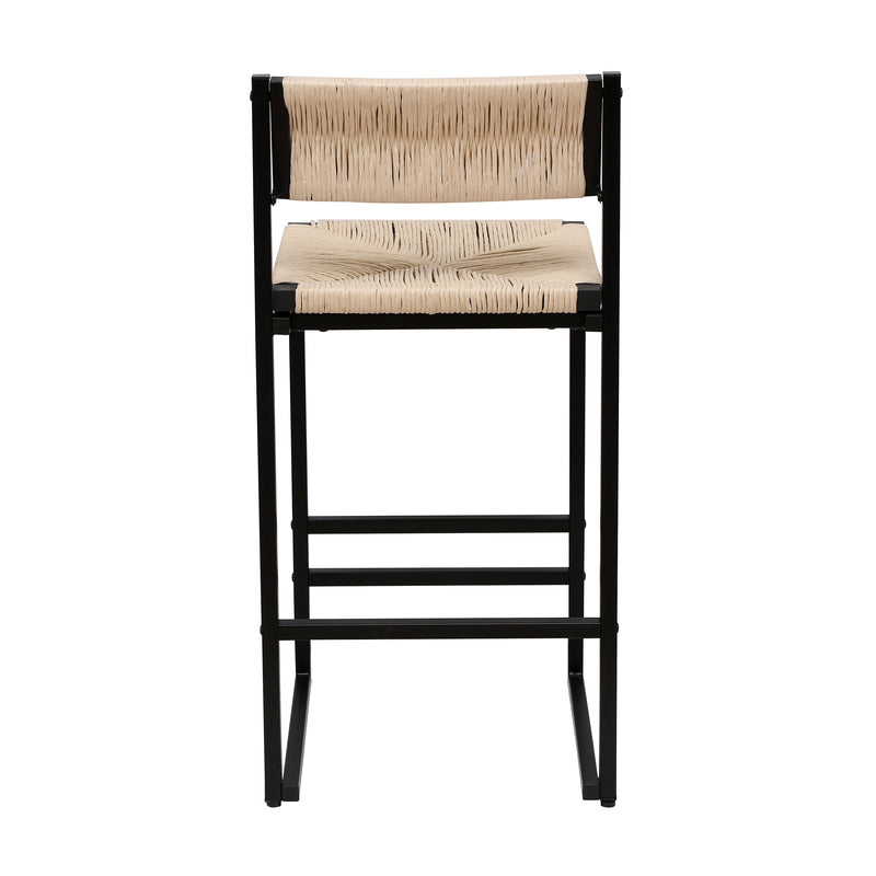 Bar Stools Paper Rope Weave Dining Chairs With Back Hand Weave Stools For Kichen Island, Bar & Counter (Set of 2)