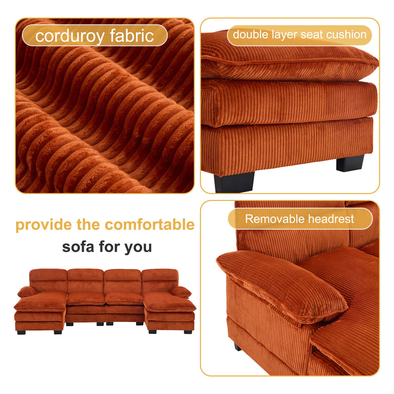 U-Shaped Profile Sofa, Including Two Single Seats And Two Chaise, Modular Sofa, Corduroy Sofa