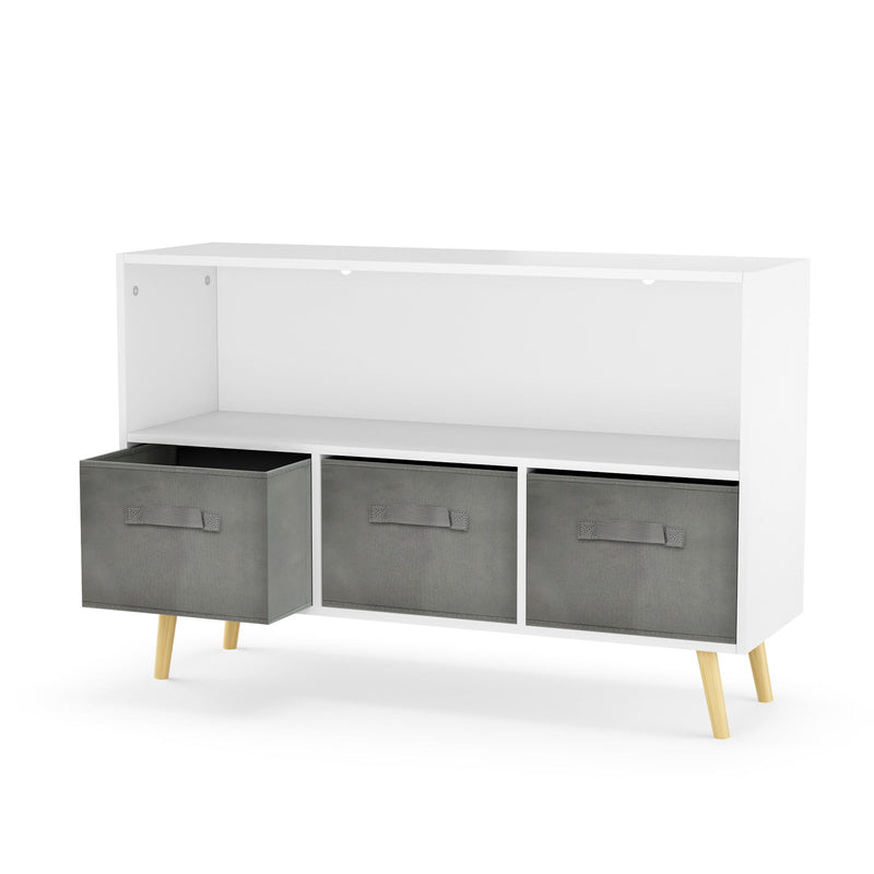 Kids Bookcase With Collapsible Fabric Drawers - White / Gray