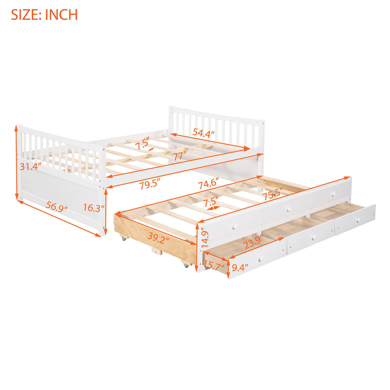 Full Size Daybed With Twin Size Trundle And Drawers, Full Size