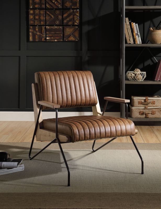 Eacnlz - Accent Chair - Cocoa Top Grain Leather & Matt Iron Finish