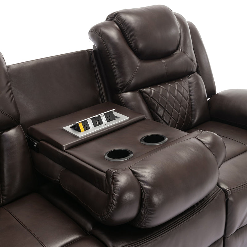 Home Theater Seating Manual Recliner Chair With Center Console And Led Light Strip For Living Room