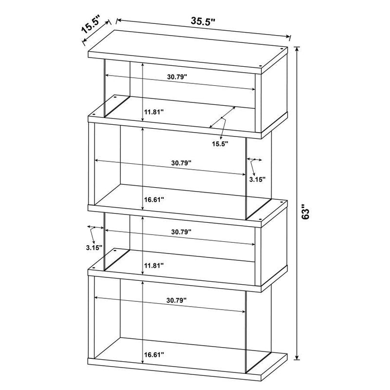 Emelle - 4-Shelf Glass Panel Bookshelf