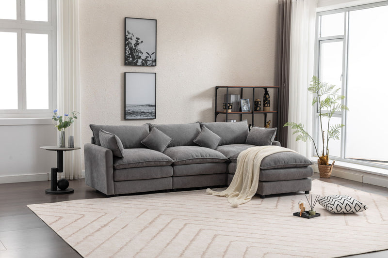 Modular Sectional Sofa, 3-Seater Sofa With Ottoman, Modern L-Shaped Sofa For Living Room Bedroom Apartment