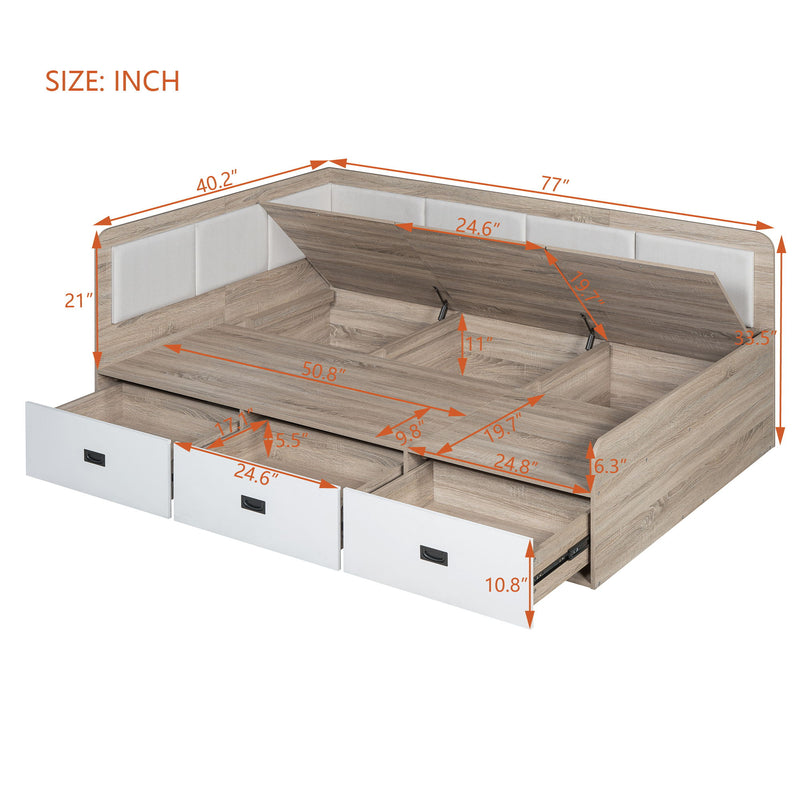 Twin Size Daybed With Three Drawers And Three Storage Compartments - Nature / Beige