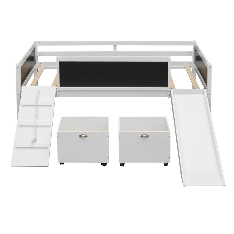 Twin size Loft Bed Wood Bed with Two Storage Boxes - White( old sku: LP000075AAK )